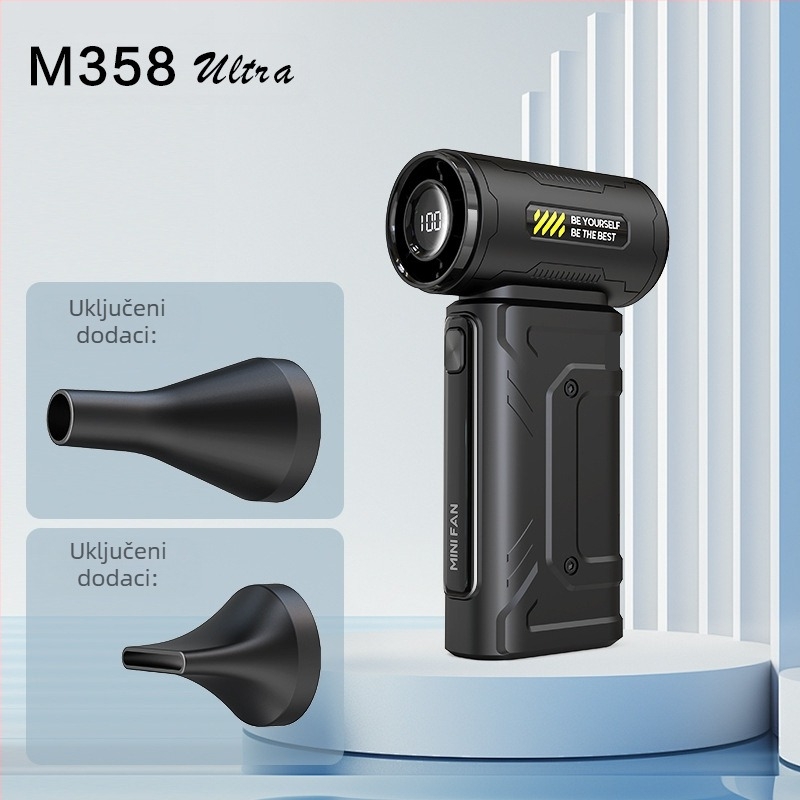 Ručni ventilator s bezkrtačnim motorom, ugrađena 6000mAh baterija, USB napajanje, ABS kućište, 6+ lopatica, buka 60–70 dB