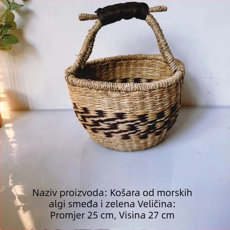 Ručno pleteni koš od pruća s afričkim motivima – pastoralni stil za kupovinu, piknik i organizaciju na stolu