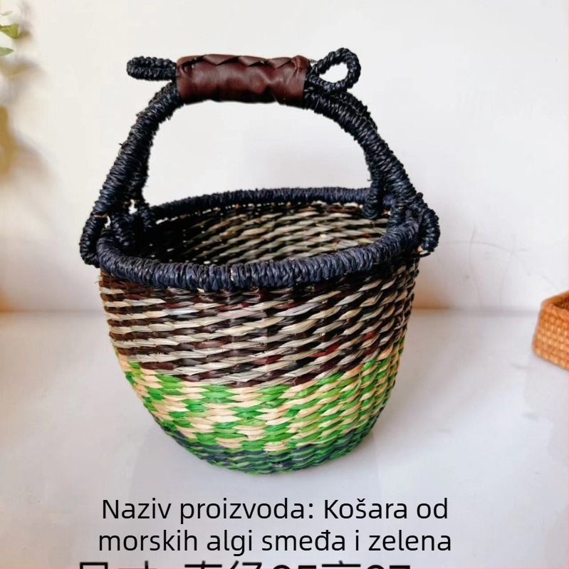 Ručno pleteni koš od pruća s afričkim motivima – pastoralni stil za kupovinu, piknik i organizaciju na stolu