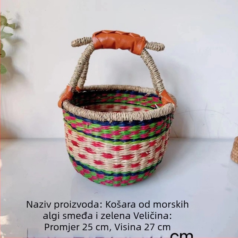 Ručno pleteni koš od pruća s afričkim motivima – pastoralni stil za kupovinu, piknik i organizaciju na stolu