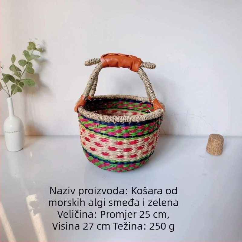 Ručno pleteni koš od pruća s afričkim motivima – pastoralni stil za kupovinu, piknik i organizaciju na stolu