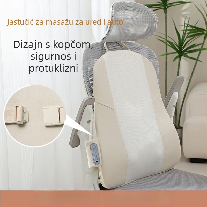 Jastučić za masažu struka i leđa s 2 masaznim glavama, gniječenje, toplinska kompresija s crvenim svjetlom, infracrvena terapija, za kućnu i automobilsku upotrebu