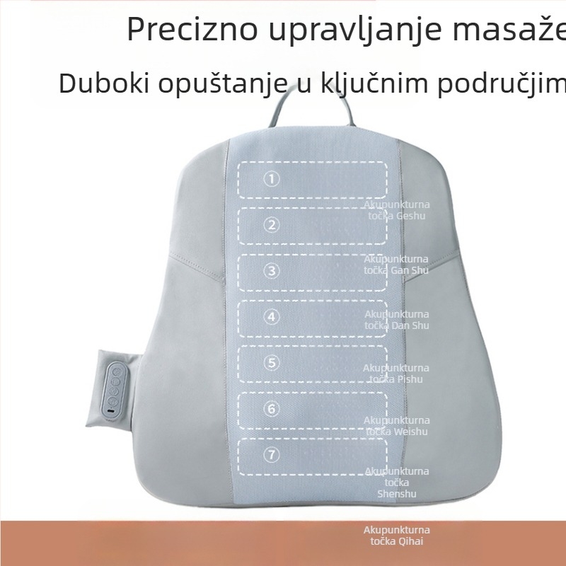 Jastučić za masažu struka i leđa s 2 masaznim glavama, gniječenje, toplinska kompresija s crvenim svjetlom, infracrvena terapija, za kućnu i automobilsku upotrebu