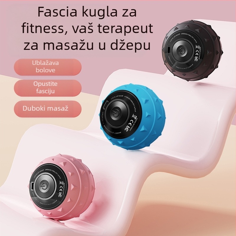 Vibracijska masažna lopta za cijelo tijelo - električna fascia lopta za opuštanje mišića, fitness i yogu | Materijal: ABS + silikon gel, USB punjenje, trajanje baterije ~3 sata, CE/ROHS/FCC certifikat