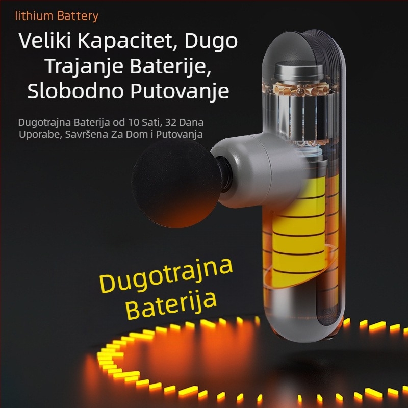 Mini prijenosni fascia masažer za kućnu uporabu; četkasti motor; do 5. stupnja ili više; 4 glave za masažu; ugrađena baterija; buka ispod 36 dB
