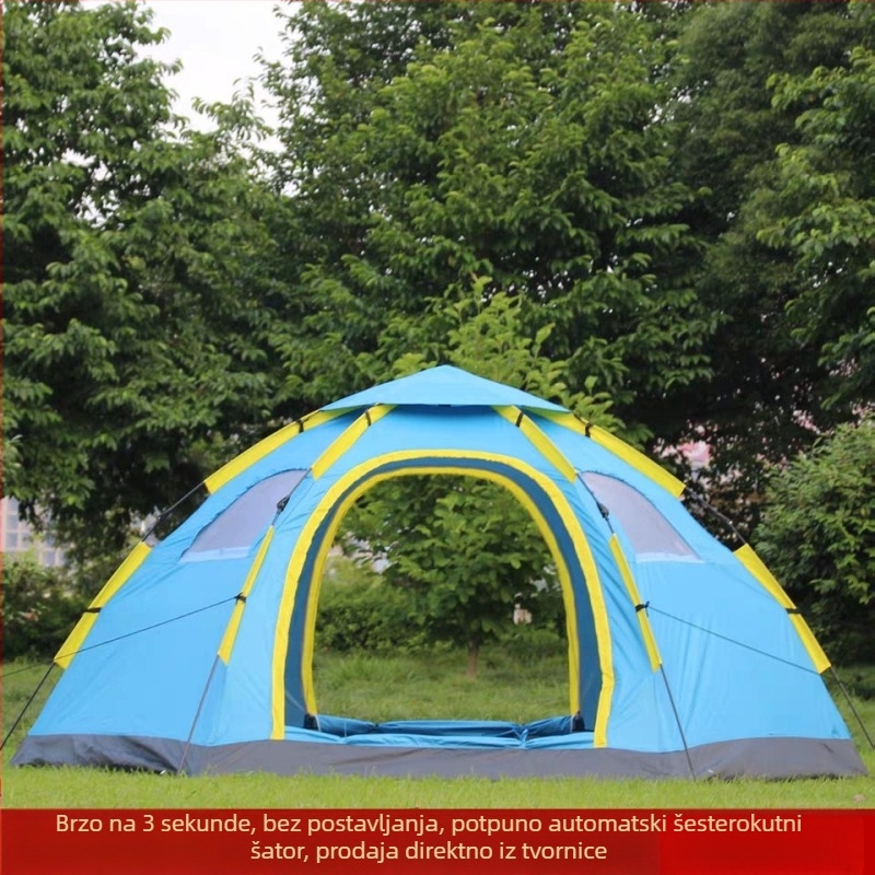 Šesterokutni šator za 6-8 osoba, s dvostrukim vratima, brzo postavljanje, vodootpornost 1500-2000 mm, maskirni uzorak