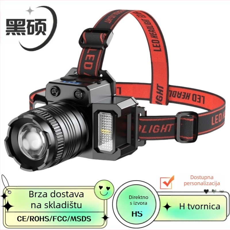 Čelna lampa s LED, 3W, 1500mAh, ručno pokretanje napajanja, domet 200–500 m