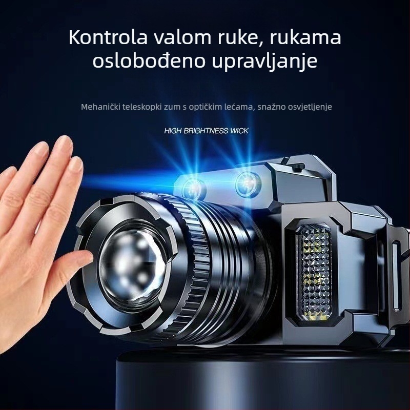 Čelna lampa s LED, 3W, 1500mAh, ručno pokretanje napajanja, domet 200–500 m