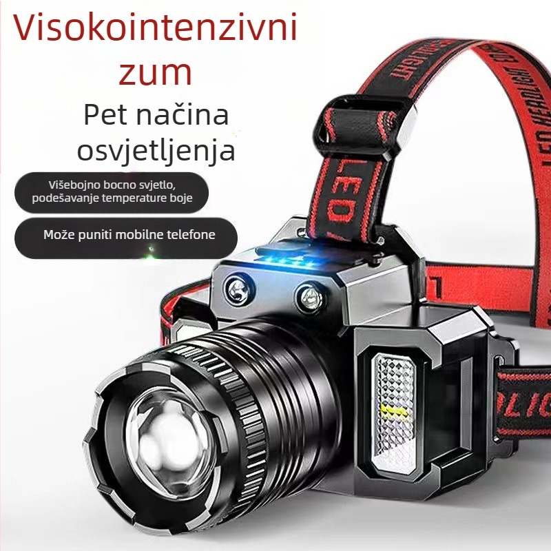 Čelna lampa s LED, 3W, 1500mAh, ručno pokretanje napajanja, domet 200–500 m