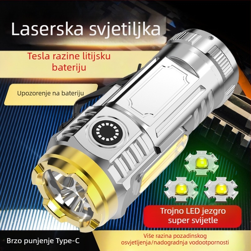 LED svjetiljka s klipom za kapu, 5W, punjiva, plastično kućište, domet 50–100 m