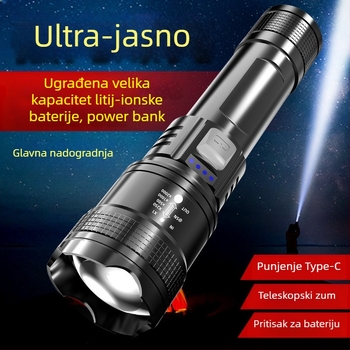 Prenosna LED baterijska lampa s teleskopskim zumom i digitalnim zaslonom (LED, 1200mAh, 3W, Teleskopski zoom, Digitalni zaslon)