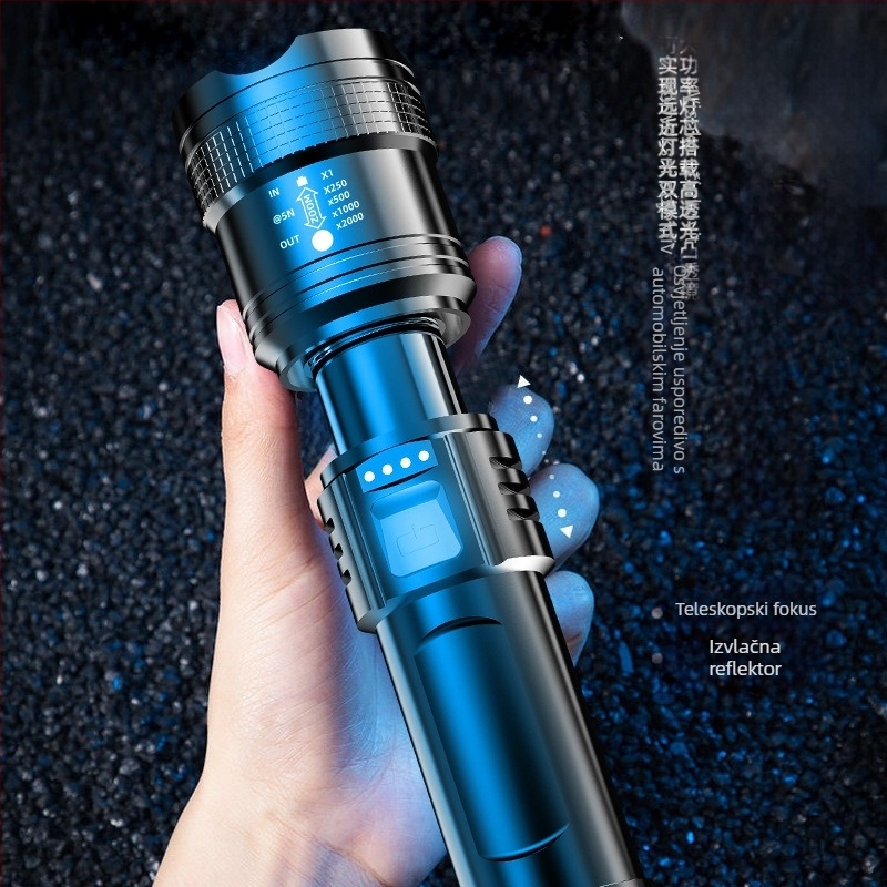 Prenosna LED baterijska lampa s teleskopskim zumom i digitalnim zaslonom (LED, 1200mAh, 3W, Teleskopski zoom, Digitalni zaslon)