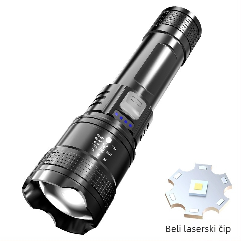 Prenosna LED baterijska lampa s teleskopskim zumom i digitalnim zaslonom (LED, 1200mAh, 3W, Teleskopski zoom, Digitalni zaslon)
