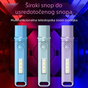 LED mini svjetiljka s teleskopskim dizajnom, multifunkcionalna za outdoor, 1 W, 1200 mAh, domet 100–200 m, trajanje baterije 3–5 h