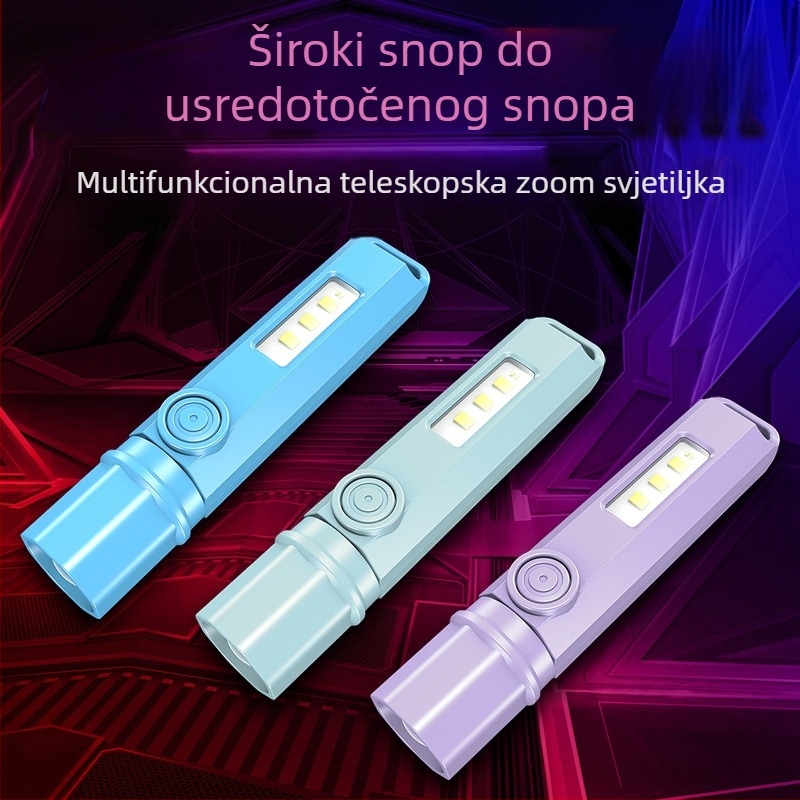 LED mini svjetiljka s teleskopskim dizajnom, multifunkcionalna za outdoor, 1 W, 1200 mAh, domet 100–200 m, trajanje baterije 3–5 h