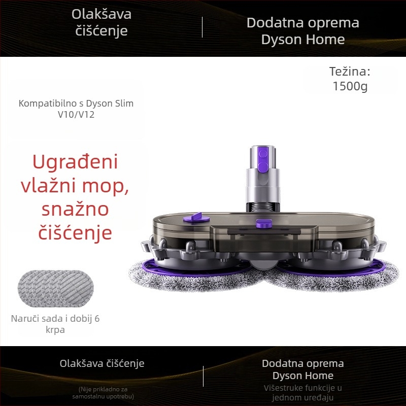 Pribor Dyson: mop glava nastavka za modele V6–V15, mokro i suho čišćenje