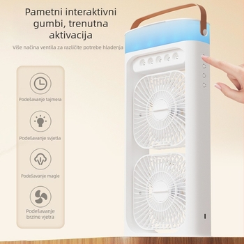 Kućni dvostruki sprej ventilator s ugrađenim ovlaživačem za kućnu upotrebu, punjiv, baterija 2000–4000 mAh, 5V 12W, 3 brzine, tiši rad do 36 dB
