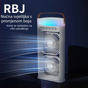 Kućni dvostruki sprej ventilator s ugrađenim ovlaživačem za kućnu upotrebu, punjiv, baterija 2000–4000 mAh, 5V 12W, 3 brzine, tiši rad do 36 dB
