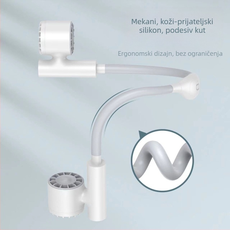 Ventilator za vrat s dvostrukim turbinama, prijenosni, ugrađena baterija, USB napajanje, 3 brzine, brushless motor