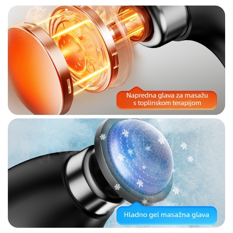 Masirajući fascia uređaj s četkasti motorom; sklopiva konstrukcija; toplo/hladno olakšanje; 6+ glava za masažu; ugrađena baterija 1200–2000 mAh, radno vrijeme 1–3 h