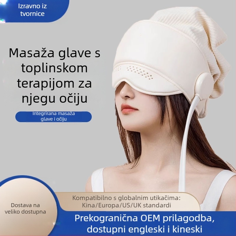 Masážna kaciga za glavu s integriranom maskom za glavu i oči, punjiva, masaža zraka, 3 brzine, kontrola gumbima, model HD-01