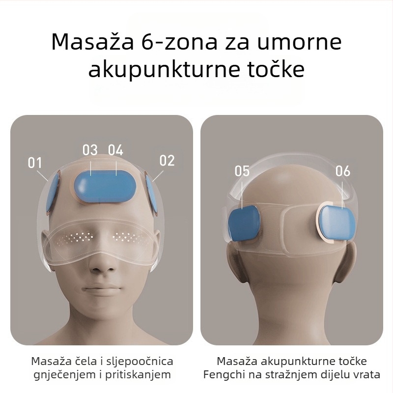Masážna kaciga za glavu s integriranom maskom za glavu i oči, punjiva, masaža zraka, 3 brzine, kontrola gumbima, model HD-01