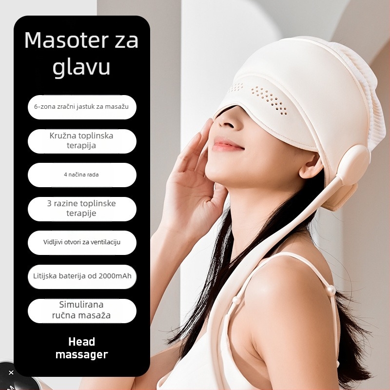 Masážna kaciga za glavu s integriranom maskom za glavu i oči, punjiva, masaža zraka, 3 brzine, kontrola gumbima, model HD-01