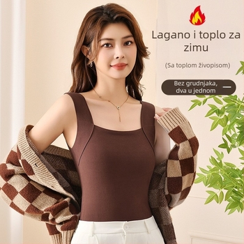 Ženski termalni prsluk Derong s ugrađenim čašicama i jastučićem za dekolte, unutarnja meka brušena površina, akril 30–50%