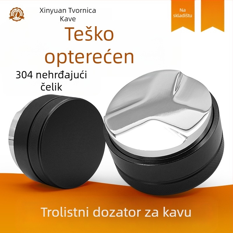 Doser za prah kave od nehrđajućeg čelika, podesiva visina, protuklizna baza, ravno dno, laserski gravirano logo (težina: 182 g / 195 g / 218 g)