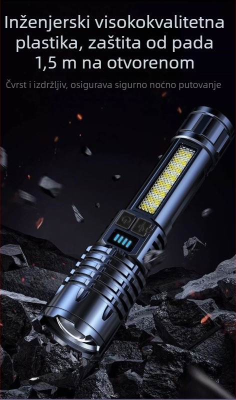 Multifunkcionalna baterijska svjetiljka s magnetskim bočnim osvjetljenjem, punjiva, 10W, 1200mAh, domet 100-200 m
