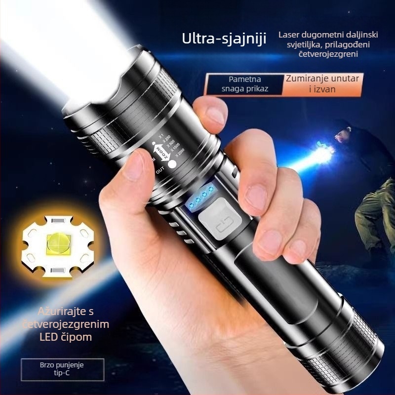 Multifunkcionalna baterijska svjetiljka s magnetskim bočnim osvjetljenjem, punjiva, 10W, 1200mAh, domet 100-200 m