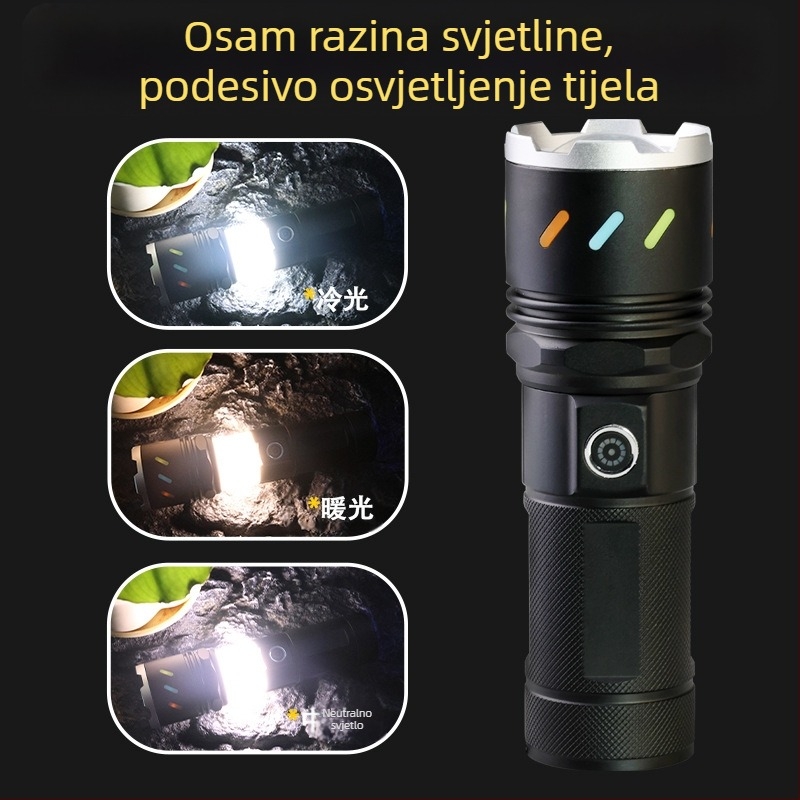 Xintu kamping LED lanterna od aluminijske legure, 4500mAh, 30W LED, teleskopijski zum, 360° rotacija, ručno punjenje