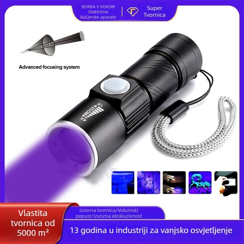 Wood's lamp UV LED svjetlo za otkrivanje gljivica, aluminijski kućište, LED 5W, 450mAh, domet 50–100 m, 360° rotacija
