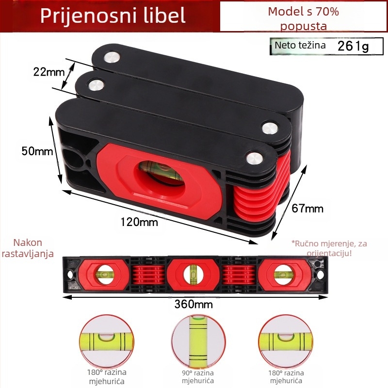 Prijenosni magnetski sklopivi libela za precizno označavanje na zidu