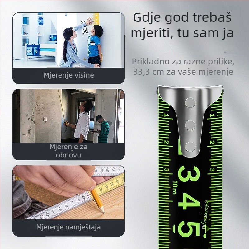 Čelična mjerenа traka s automatskim zaključavanjem, otporna na habanje, otpornа na pad, fluorescirajuća