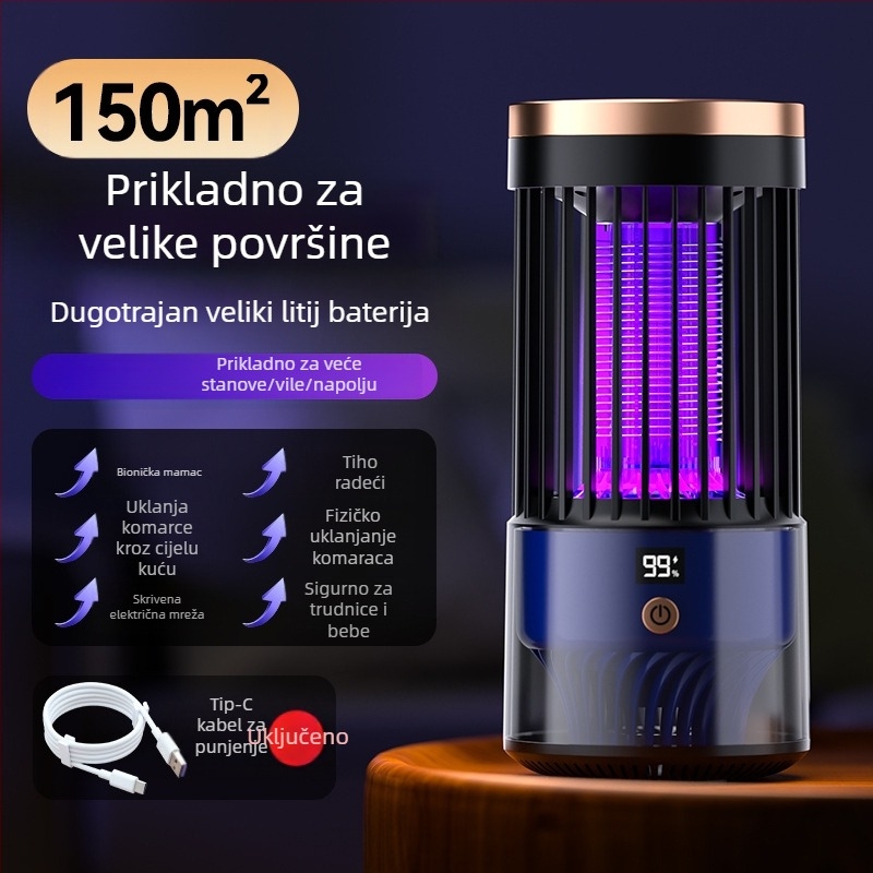 Lampa za uništavanje komaraca električnim šokom – LED zamka za svjetlo, USB punjenje, ugrađena baterija 1001–1600 mAh, model SJD-01, pogodna za unutarnju i vanjsku upotrebu do 30 m²