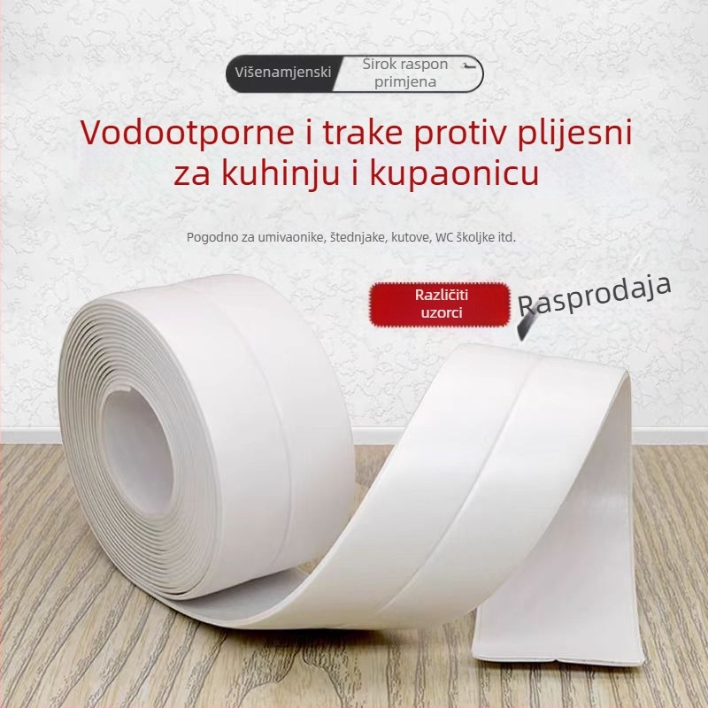 Samoljepljiva traka protiv plijesni za kuhinju i kupaonicu, vodootporna brtvna traka za spojeve oko umivaonika, kuhinjskog platoa i rubova toaleta.