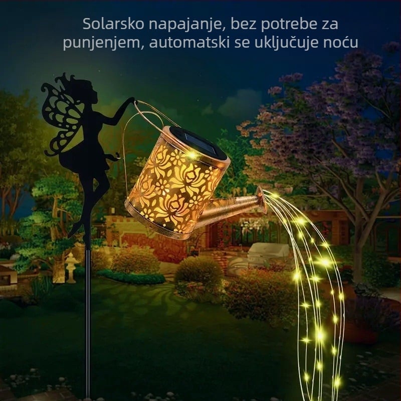 Kovana željezna solarna vrtna svjetiljka s dizajnom tuš glave, topla svjetlost, 0,06 W, 2 V, trajanje rada 6–12 sati