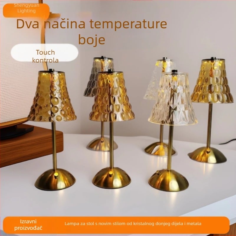 Stolna lampa s kristalnim luksusom, tri razine podešavanja jačine, projekcija, noćno i ambijentalno osvjetljenje, pogodno za unutarnje i vanjske prostore