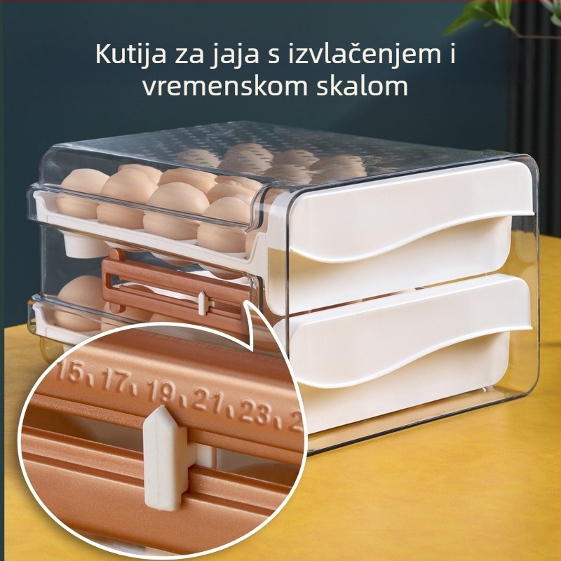 Xiqin plastična kutija za pohranu jaja s dizajnom ladice, dvostruki sloj, velik kapacitet, čuva svježa jaja