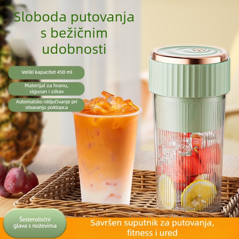 Prijenosna punjiva šalica za cijedjenje s ugrađenom baterijom, 200W, 12000 okr/min, 6 oštrica, kapacitet 401–600 ml