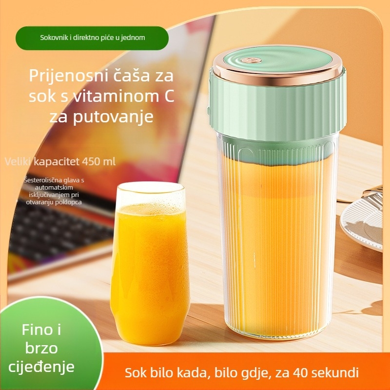Prijenosna punjiva šalica za cijedjenje s ugrađenom baterijom, 200W, 12000 okr/min, 6 oštrica, kapacitet 401–600 ml