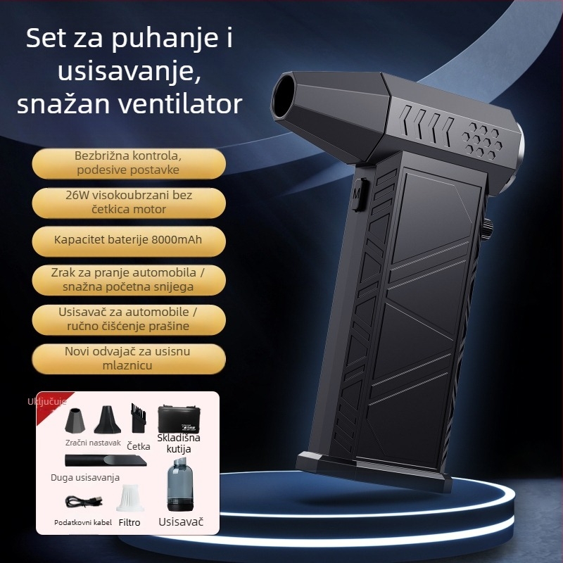 X6 Turbo ventilator za šator — Prijenosni bežični, s ugrađenom baterijom 4000 mAh, radno vrijeme 6–8 sati, buka 51–60 dB