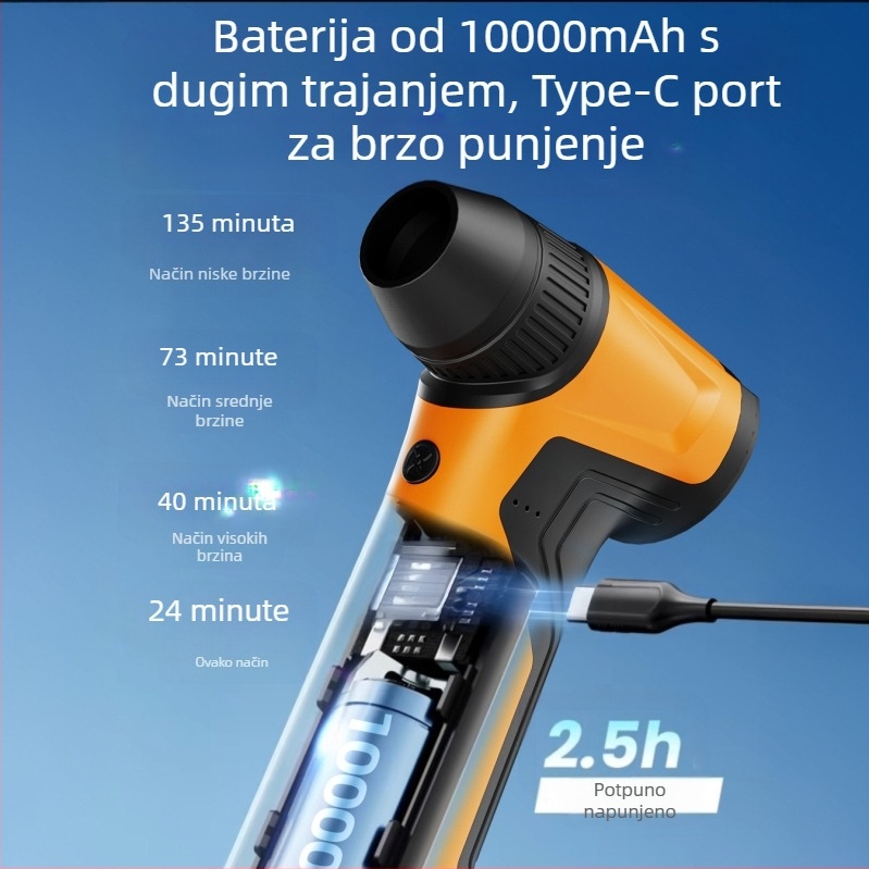 Ručni ventilator za vanjsku upotrebu na kampiranje s ugrađenom 6000mAh Li-ion baterijom, AC motorom, ABS kućištem, 6 lopatica, 4 brzine