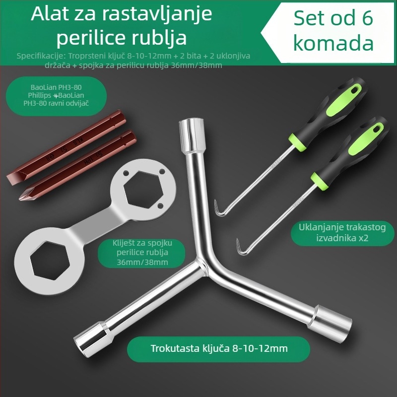 Alat za demontažu perilice za unutarnji bubanj/pulsator — karbonska čelika, utični ključ (socket wrench)