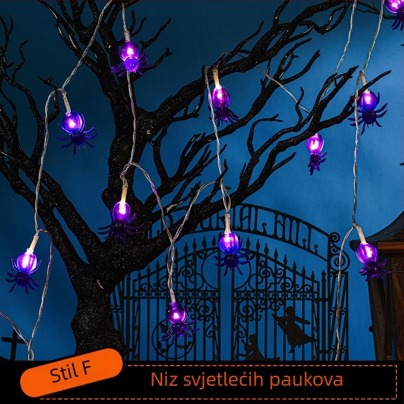 Halloween LED svjetleći niz s lubanjom, paukom i privjeskom tikve, 110V, 10 LED, 4000 lm, 2500K, IP43