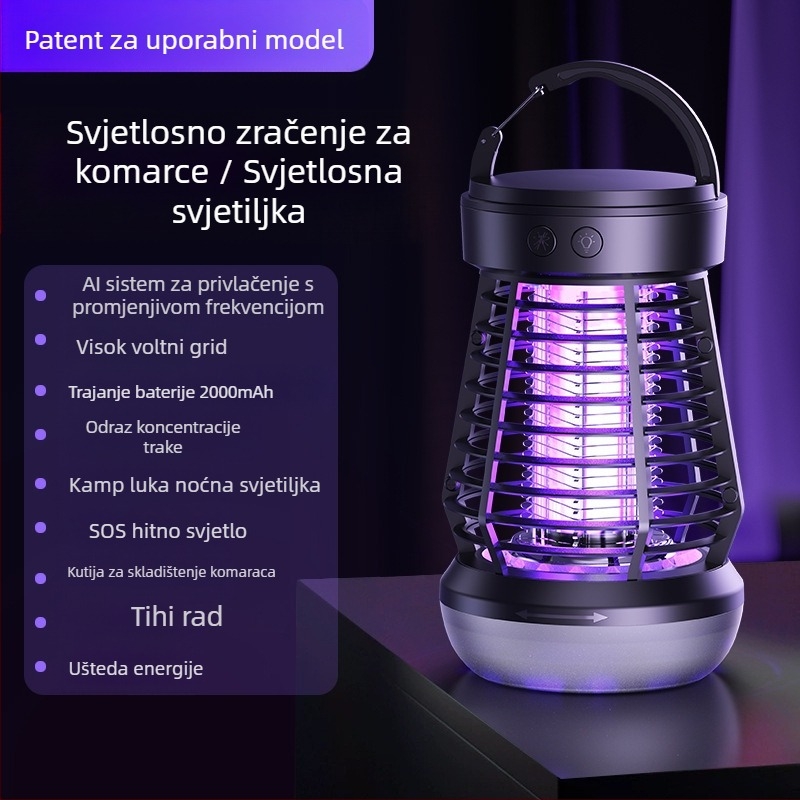 Lampa za ubijanje komaraca, prenosna elektronička hvatalica za vanjsku i unutarnju upotrebu, model J03, cijev lampe s ljubičastim svjetlećim zrncima, 3.7V, mogućnost prilagodbe
