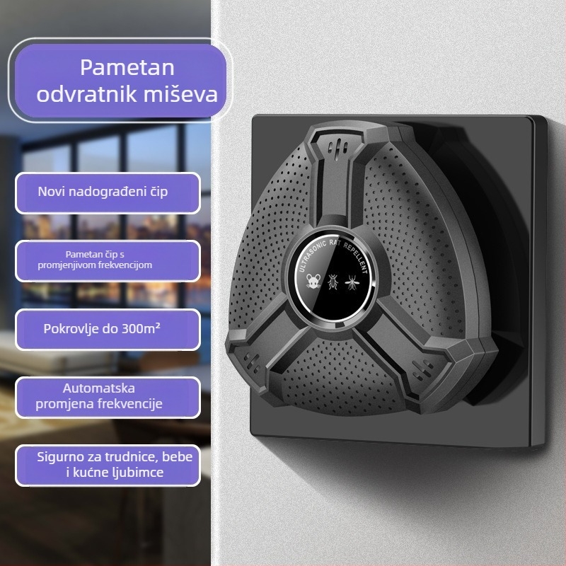 Ultrazvučni repelent miševa, Smart electronic mouse repeller, ABS kućište, napon 1,5 V, raspon frekvencija 12–100 kHz