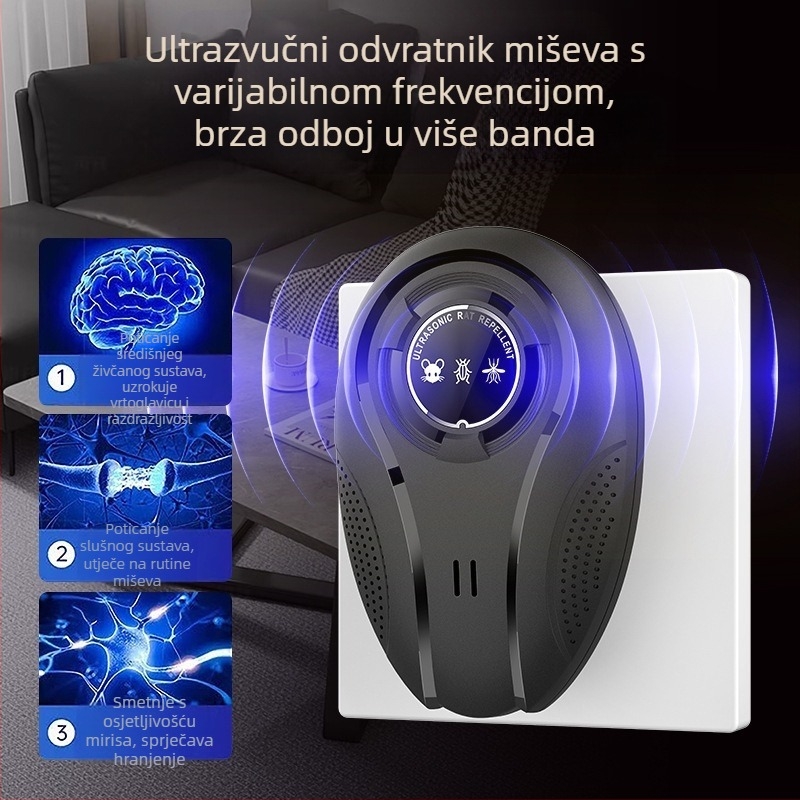 Ultrazvučni repelent miševa, Smart electronic mouse repeller, ABS kućište, napon 1,5 V, raspon frekvencija 12–100 kHz