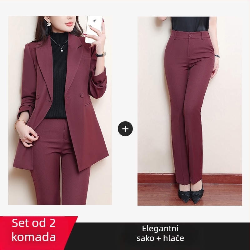 Ženski sako za kostim, poliester/elastan, uredski stil, kostimni ovratnik, dugi rukavi